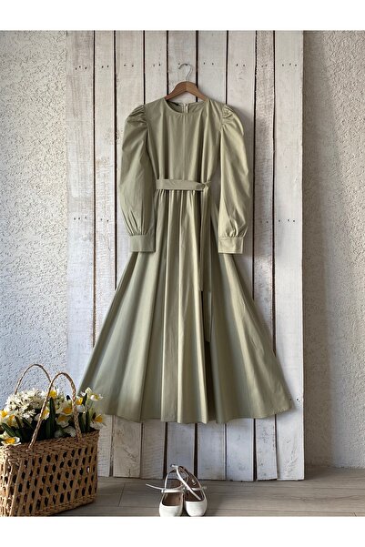 KÜÇÜĞÜM BUTİK Μακρύ απαλό πράσινο φόρεμα με φουσκωτό ποπλίνα