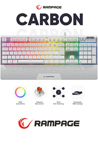 Rampage Carbon Rgb Red Switch Bilek Destekli Hot Swap Gaming Klavye Mekanik Klavye Oyuncu Klavyesi-beyaz
