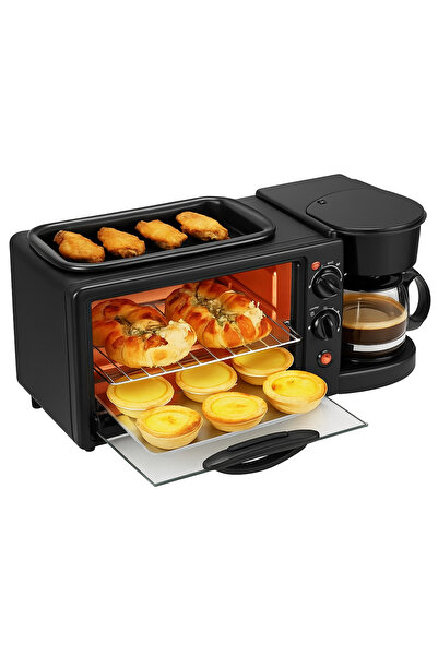 ROMSHOP Aparat multifunctional 3 in 1 cuptor 9L grill cafetiera inox 1250W