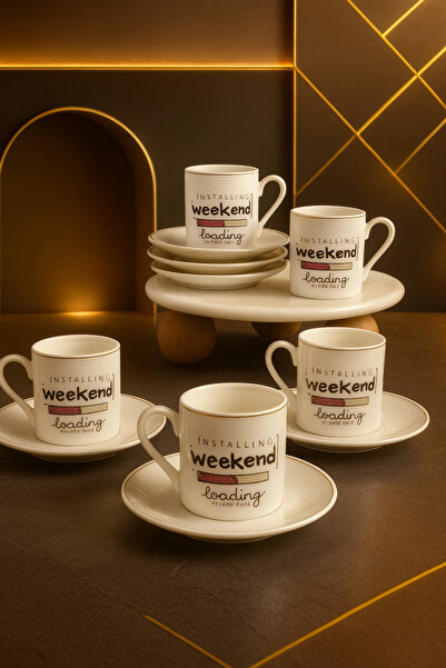 YzHome 6 Kişilik 12 Parça Beyaz Porselen Yaldızlı Kahve Fincan Takımı 90ml