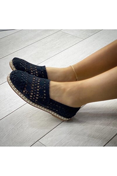 Crash Kadın Espadril Günlük Siyah dantelli Babet Ayakkabı