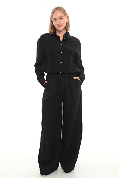 Lumessa Black Women's Linen Suit with Button Detail on the Back