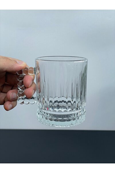 ORTAKÖY CENNETİ Set of 6 Glass Beads with Handles Tea Coffee Soft Drink Glass Cup 220ml