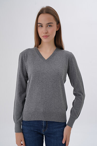 Trist Star بلوزة تريكو نسائية باللون الرمادي الداكن مصنوعة من القطن العضوي بن...