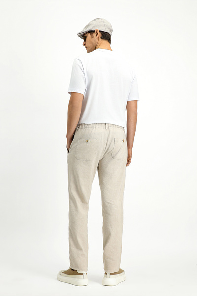 Kiğılı Slim Fit Keten Düz Beli Lastikli Klasik Pantolon