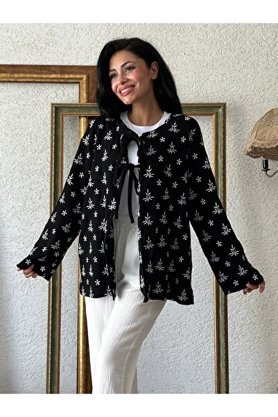 KÜÇÜĞÜM BUTİK Muslin Tie Black Embroidered Blouse
