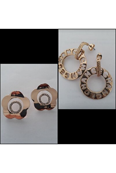 Aksesuar زهرة ذهبية اللون وأقراط مستديرة أنيقة مكتوبة باللون الذهبي