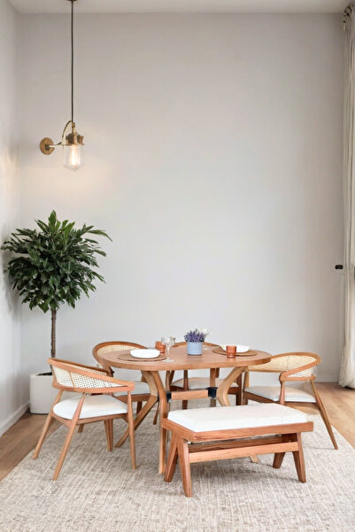 Woodenbend Leny Ahşap Masa Sandalye Takımı 80x130 cm | 4 Sandalyeli | İskandinav Bohem Tarz Ürün Açıklaması