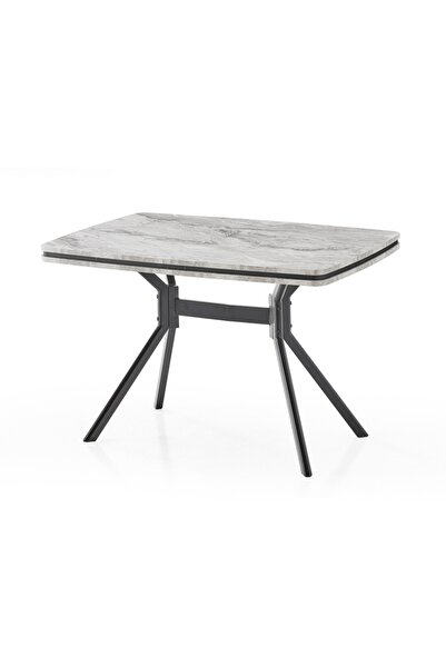 DENGEMA Koza Dikdörtgen Masa – Gri Mermer, Siyah Ayak, 80×120 cm (Sandalyesiz)