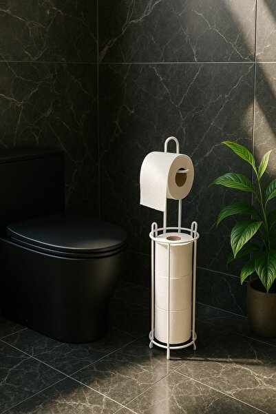 Magic Objects Ayaklı Beyaz Tuvalet Kağıtlığı | Yedekli Metal Kağıt Standı Askısı