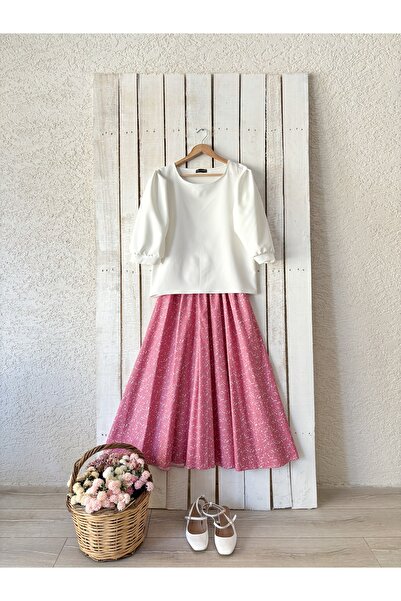 KÜÇÜĞÜM BUTİK Pembe Çıtır Kloş Poplin Etek