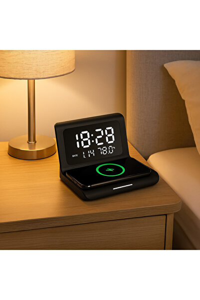 barste Digital Clock with Alarm and Wireless Charging, LED, DigitalStation Model