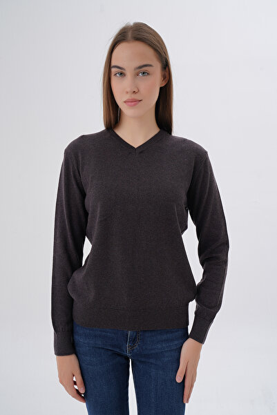 Trist Star Women's Brown 100% Organic Cotton V-Neck Knitwear Sweater Blouse T...