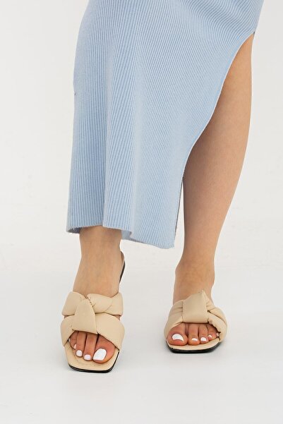 Moda Devrin Papuci de damă Beige Legat Papuci de casă și de exterior