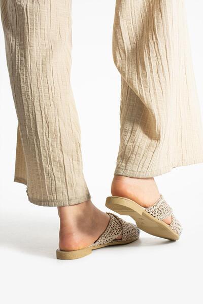 Moda Devrin Gray Braided Cross Closed Women's Slippers Home and Outdoor Slippers