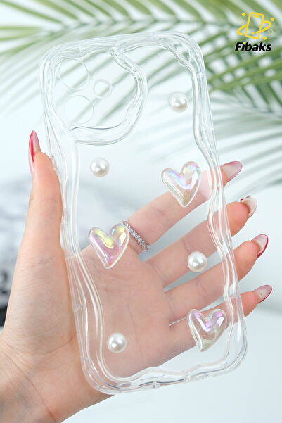 Fibaks Samsung Galaxy A06 Kılıf 3D Kalpli İnci Tasarımlı Desenli Kamera Korum...