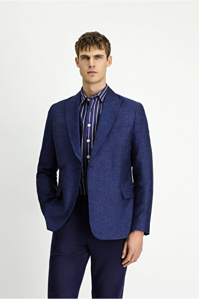 Kiğılı Μπουφάν με διπλό στήθος με ριγέ λινό με κανονική εφαρμογή