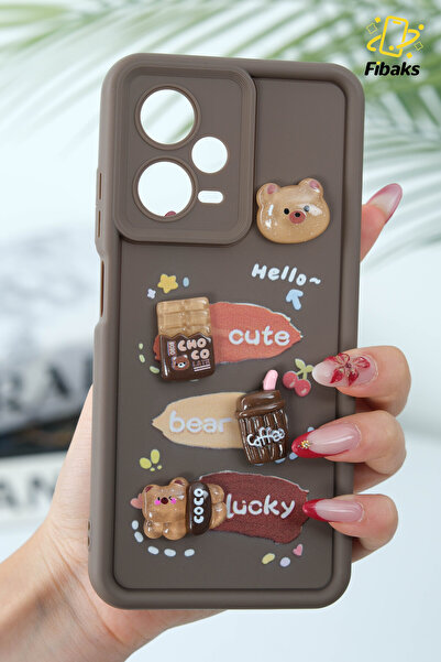 Fibaks جراب Redmi Note 12 Pro 5g بتصميم منقوش لحماية الكاميرا على شكل دمية دب بني اللون من السيليكون الناعم
