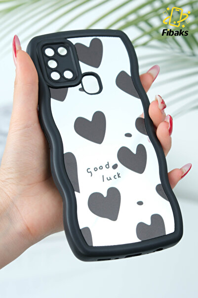 Fibaks Samsung Galaxy A21S Kılıf Aynalı Kalp Desenli Yumuşak Kenarlı Kamera Korumalı Silikon Kapak