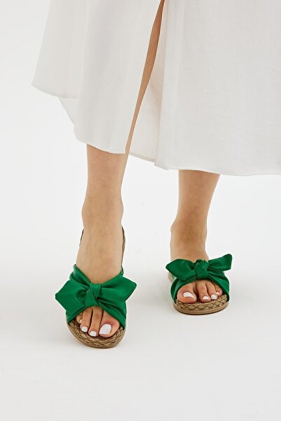 Moda Devrin Green Bow Women's Slippers Non-Slip Sole Pool Sea Beach Slippers