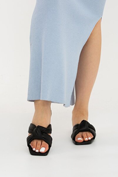 Moda Devrin Черни вързани дамски чехли за открито и домашни чехли