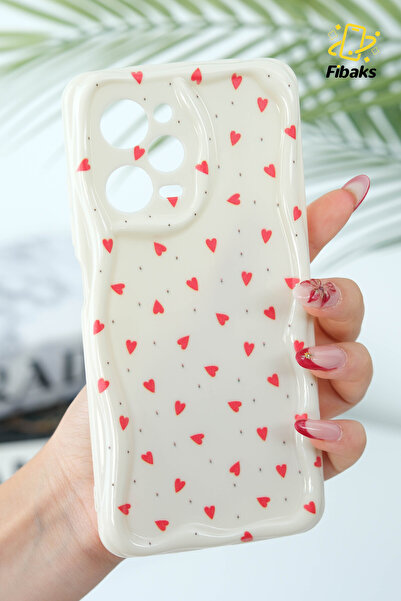 Fibaks Xiaomi Redmi Note 12 Pro 5g Case Camera Protected Wave Edged Red Heart Pattern Silicone Cover