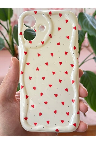 Fibaks Samsung Galaxy A06 Compatible Case with Camera Protection Wave Edge Red Heart Pattern Silicone Cover