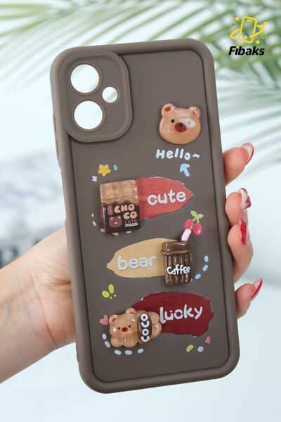 Fibaks Samsung Galaxy A06 Case Soft Silicone Cover with Teddy Bear Coffee Design Pattern Camera Protection