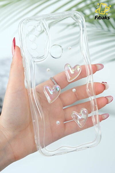 Fibaks Xiaomi Redmi Note 8 Kılıf 3D Kalpli İnci Tasarımlı Desenli Kamera Korumalı Şeffaf Silikon Kapak