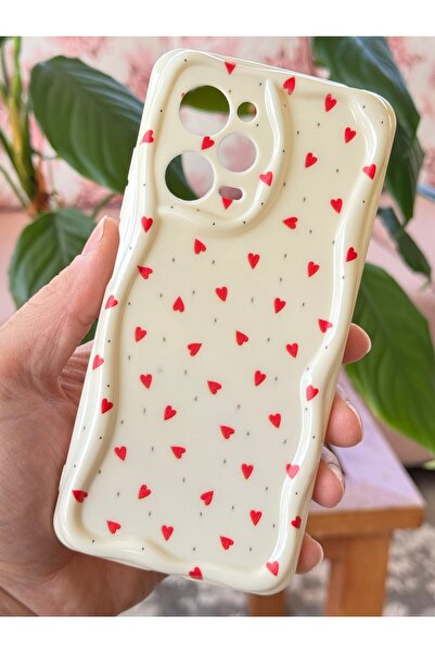 Fibaks Xiaomi Redmi Note 12 Pro 5g Case Camera Protected Wave Edged Red Heart Pattern Silicone Cover