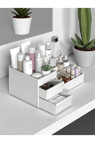 Bayev 2Pcs Petite Mini Drawers Makeup Cosmetic Stand Office Organizer Compartment Perfume Lipstick Rack