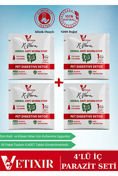 VETIXIR Bitkisel İçerikli Kedi Ve Köpek Parazit Tableti Herbal Anti-worm 4 Ad...
