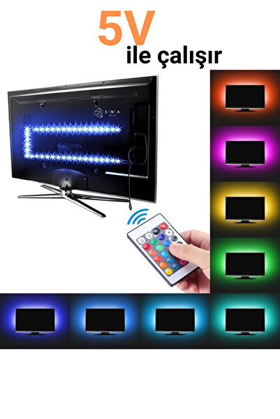 Ema Dükkan Tv Monitör Arkası 1 Metre Kumandalı 3 Çipli Rgb Şerit Led Iç Mekan Led Animasyonlu Rgb Şerit Led