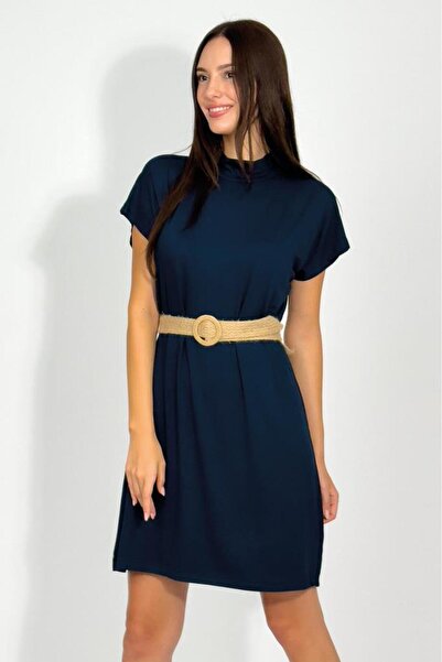 Betimoda Women's Stand Collar Sleeveless Underwear Viscose Tunic Navy Blue