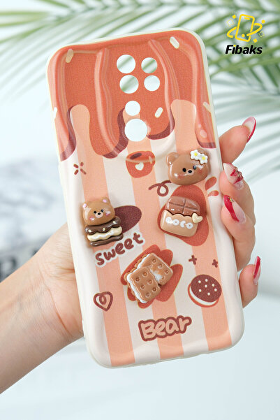 Fibaks Redmi Note 8 Pro Kılıf Tasarımlı Desenli Kamera Korumalı Ayıcık Bisküvi Renkli Cofffe Silikon Kapak