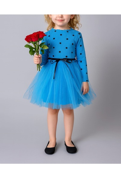 neocotton Puantiyeli Kız Çocuk Uzun Kollu Doğum Günü ve Özel Günler İçin Tüll...