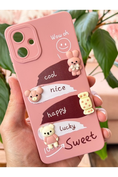 Fibaks Samsung Galaxy A06 Compatible Case Pink Rabbit Design Patterned Camera Protection Soft Silicone Cover