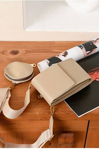 selma demir Γυναικεία τσάντα πορτοφόλι με λουράκι σε μπεζ χρώμα με θήκη τηλεφ...