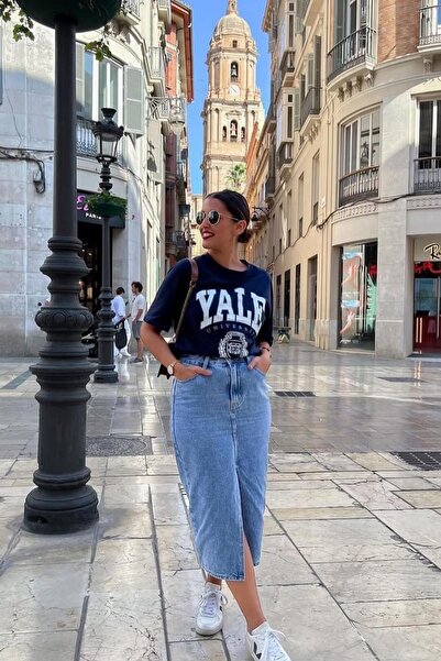 Seeh Mavi Uzun Yırtmaçlı Kot Etek SH283