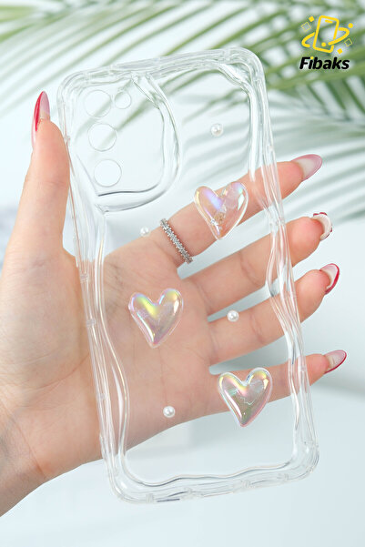 Fibaks Samsung Galaxy S20 FE Kılıf 3D Kalpli İnci Tasarımlı Desenli Kamera Korumalı Şeffaf Silikon Kapak