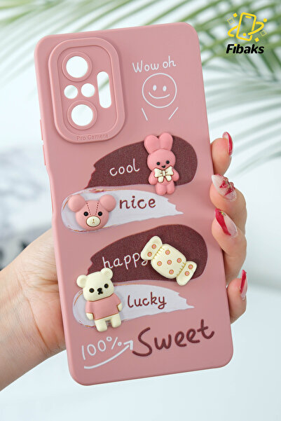 Fibaks Redmi Note 10 Pro Uyumlu Kılıf Tasarımlı Desenli Kamera Korumalı Tavşan Pembe Yumuşak Silikon Kapak