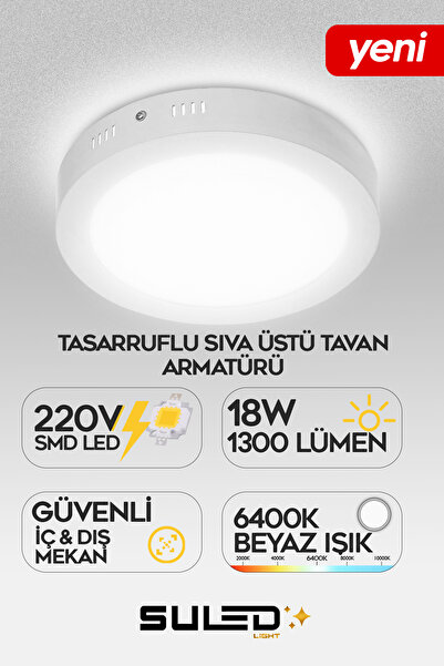 SULED 18 Watt Beyaz Işık Yuvarlak Model Sıva Üstü Armatür Panel