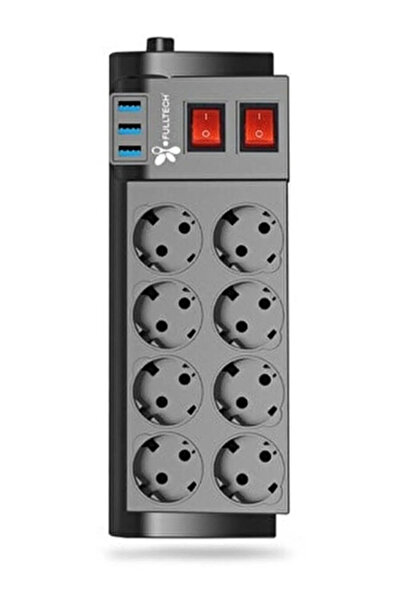 Fulltech Ftr-08 Termal Akım Korumalı 8li Uzatma Kablosu 3xusb 2 Mt Elektronik Ürünler Için Uygundur