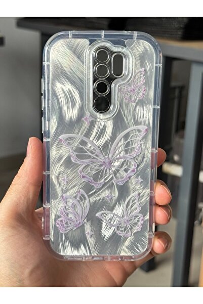 Fibaks Xiaomi Redmi Note 8 Pro Case Plug-In Camera Protected Glossy Hologram Butterfly Pattern Shock Absorbing