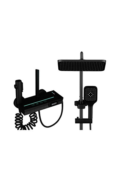 RENA DESIGN SİYAH DIJITAL EKRAN  PİYANO FONKSİYONEL AKILLI DUŞ SİSTEM BANYO BATARYA ROBOT YAĞMURLAM AMBİYANS LED