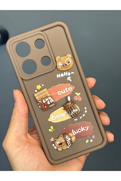 Fibaks Case for Redmi Note 13 Pro 5g Designed Patterned Camera Protection Teddy Bear Brown Color Soft Silicone Cap