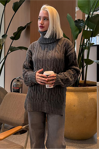 Madmext Anthracite High Neck Knitwear Sweater Mg2376
