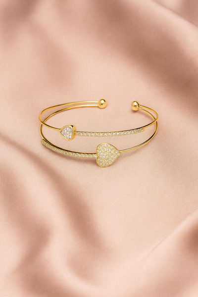 Gunessa Kalpli Kelepçe Bileklik Altın Kaplama Zirkon Taşlı Çift Sıra– Zarif v...