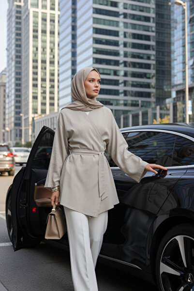 Zeneva Collection Bej - Kimono tesettür pentru femei, 100% bumbac, cu buzunar...