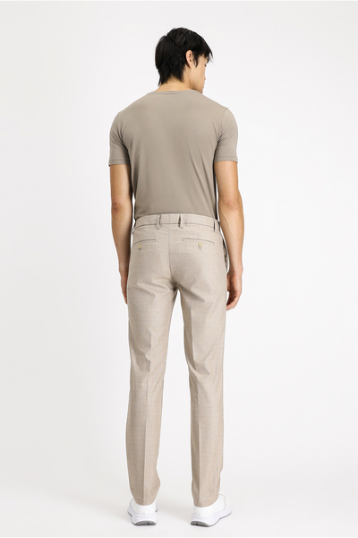 Kiğılı Slim Fit Dar Kesim Desenli Beli Lastikli İpli Likralı Klasik Kumaş Pantolon